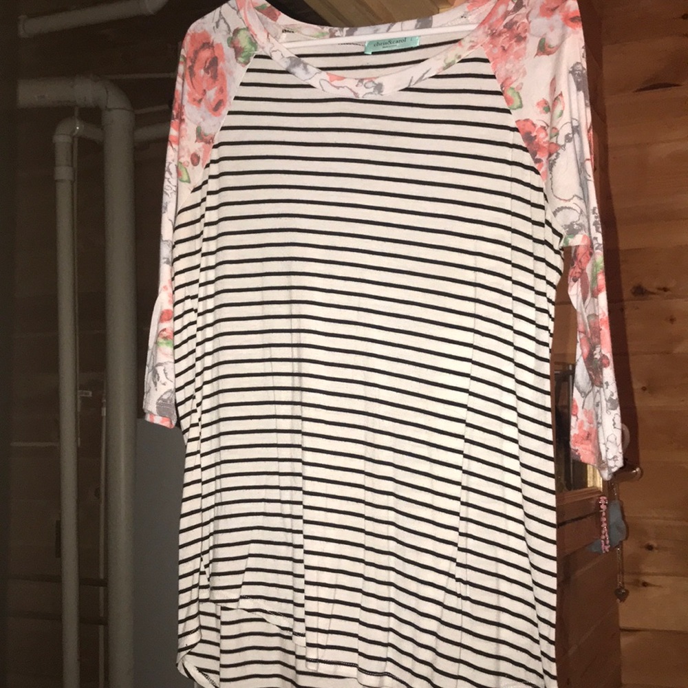 Striped & floral quarter sleeve